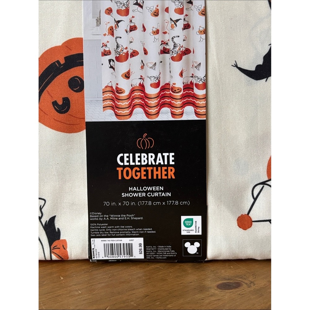 Disney Halloween Winnie the Pooh Shower Curtain Fabric 70" by 70" GIFT NEW - Picture 4 of 4